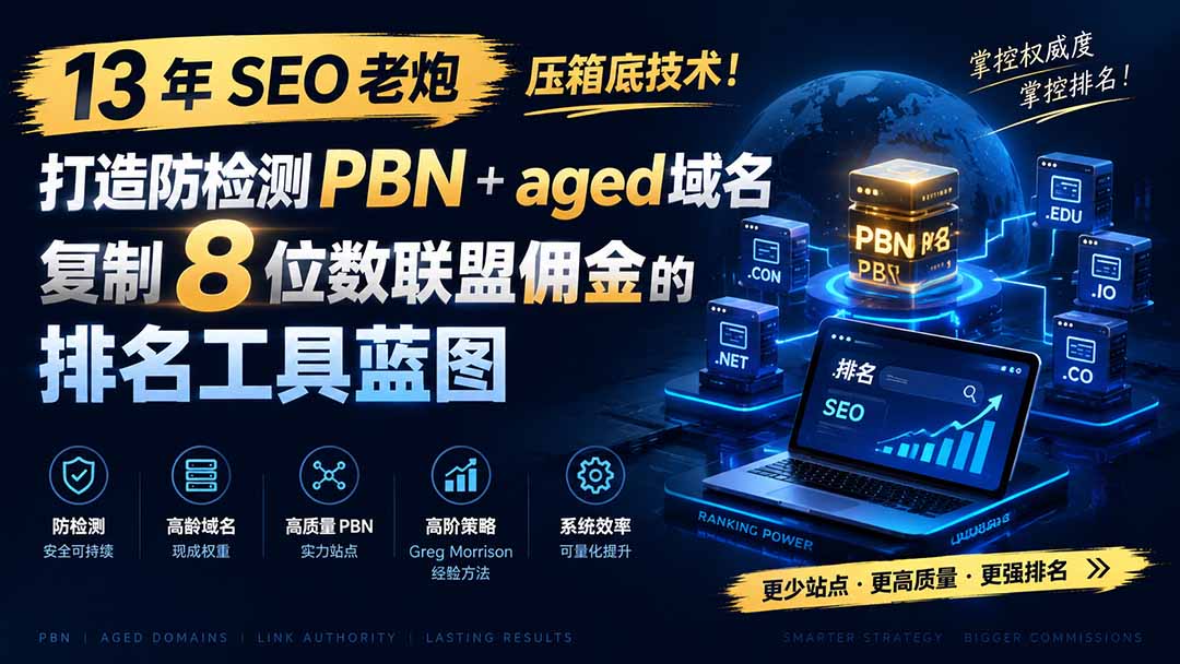 免费资源-13 年 SEO 老炮压箱底技术！打造防检测 PBN+aged 域名，复制 8 位数联盟佣金的排名工具蓝图【原创双语字幕】-知铺资源网