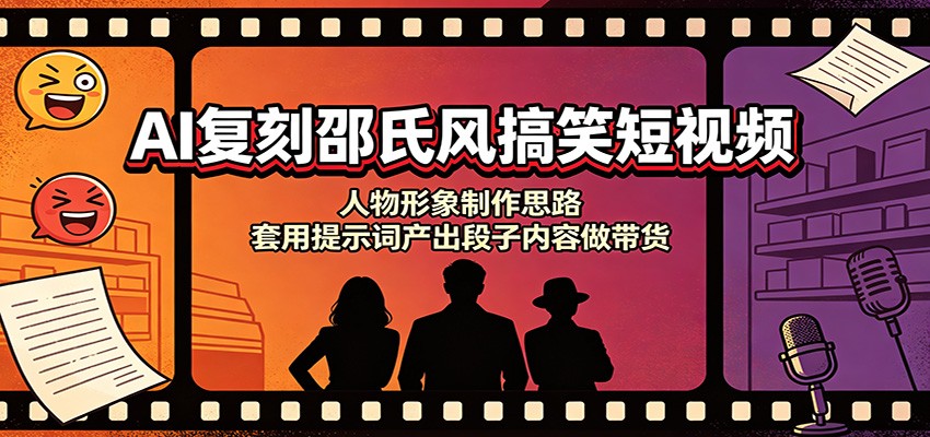 免费资源-AI复刻邵氏风搞笑短视频：人物形象制作思路，套用提示词产出段子内容做带货-知铺资源网