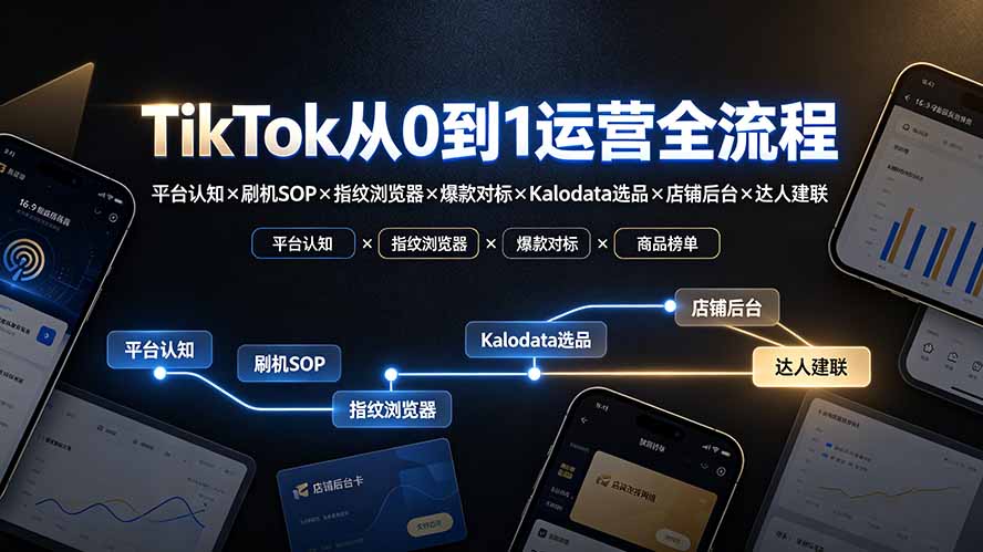 免费资源-TikTok从0到1运营全流程-更新:平台认知×刷机SOP×指纹浏览器×爆款对标×Kalodata选品×店铺后台×达人建联-知铺资源网
