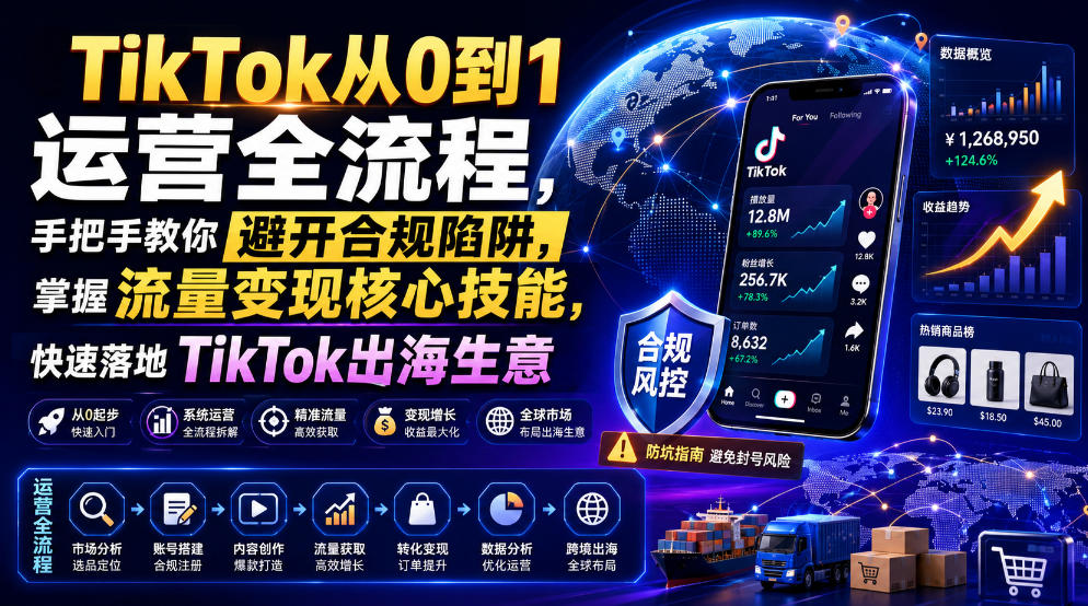 免费资源-TikTok从0到1运营全流程,手把手教你避开合规陷阱,掌握流量变现核心技能,快速落地TikTok出海生意(更新8月)-知铺资源网