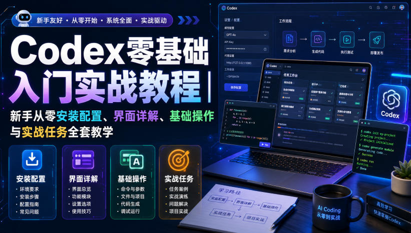 免费资源-Codex零基础入门实战教程｜新手从零安装配置、界面详解、基础操作与实战任务全套教学-知铺资源网