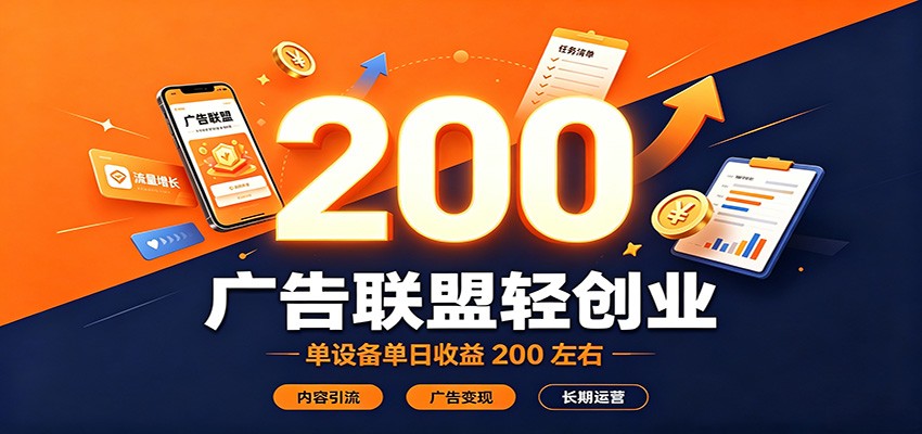 免费资源-广告联盟轻创业，单设备单日收益200左右，内容引流广告变现长期运营-知铺资源网