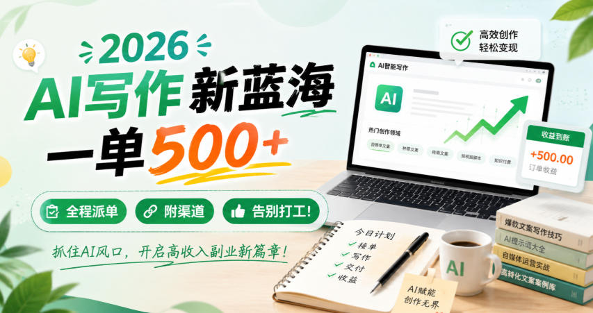免费资源-2026 AI写作新蓝海，一单500+，全程派单，附渠道，告别打工！【揭秘】-知铺资源网