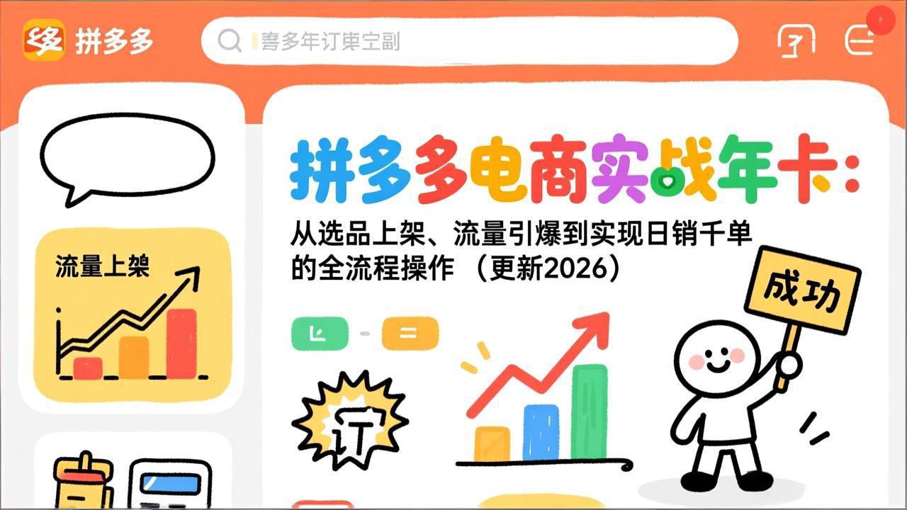 免费资源-拼多多电商实战年卡：从选品上架、流量引爆到实现日销千单的全流程操作(更新2026年8月-知铺资源网