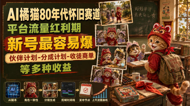 免费资源-AI橘猫80年代怀旧赛道，平台流量红利期，新号最容易爆，伙伴计划-分成计划-收徒商单等多种收益-知铺资源网