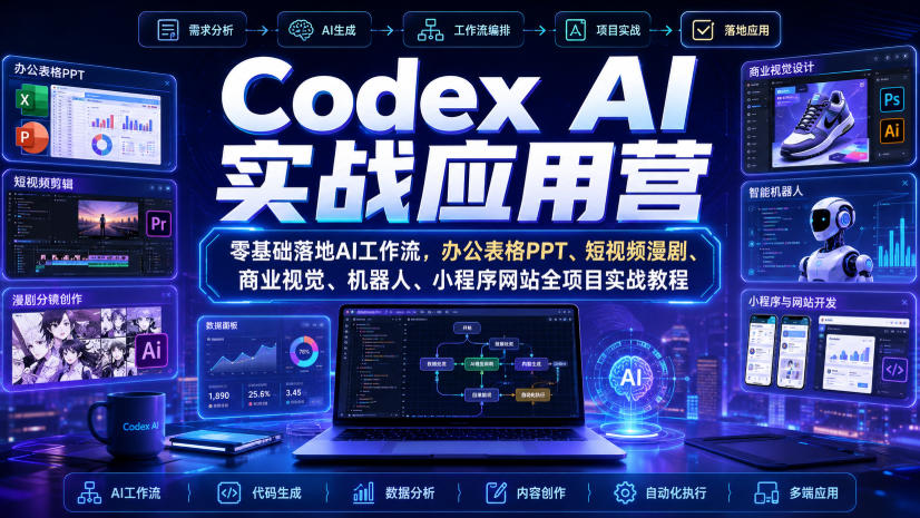 免费资源-Codex AI实战应用营｜零基础落地AI工作流，办公表格PPT、短视频漫剧、商业视觉、机器人、小程序网站全项目实战教程-知铺资源网