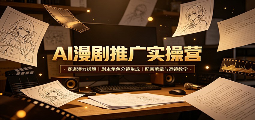 免费资源-AI漫剧推广实操营:赛道潜力拆解,剧本角色分镜生成,配音剪辑与运镜教学-知铺资源网