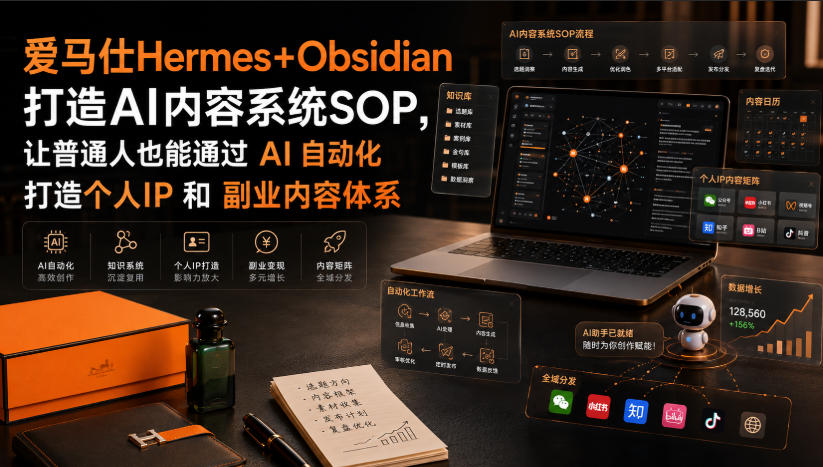 免费资源-爱马仕Hermes+Obsidian打造AI内容系统SOP,让普通人也能通过 AI 自动化打造个人IP 和 副业内容体系-知铺资源网