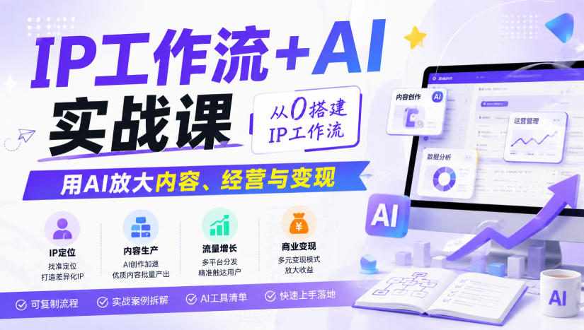免费资源-IP工作流+AI实战课，从0搭建IP工作流，用AI放大内容、经营与变现-知铺资源网