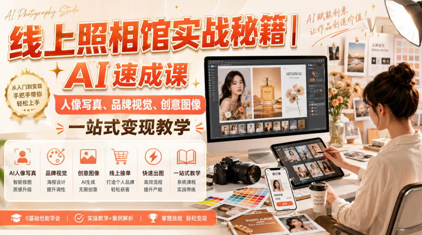 免费资源-线上照相馆实战秘籍｜AI速成课，人像写真、品牌视觉、创意图像一站式变现教学-知铺资源网