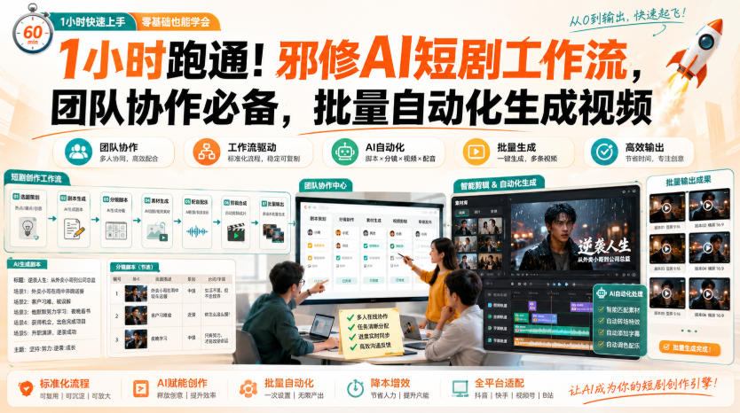 免费资源-1小时跑通！邪修AI短剧工作流，团队协作必备，批量自动化生成视频-知铺资源网
