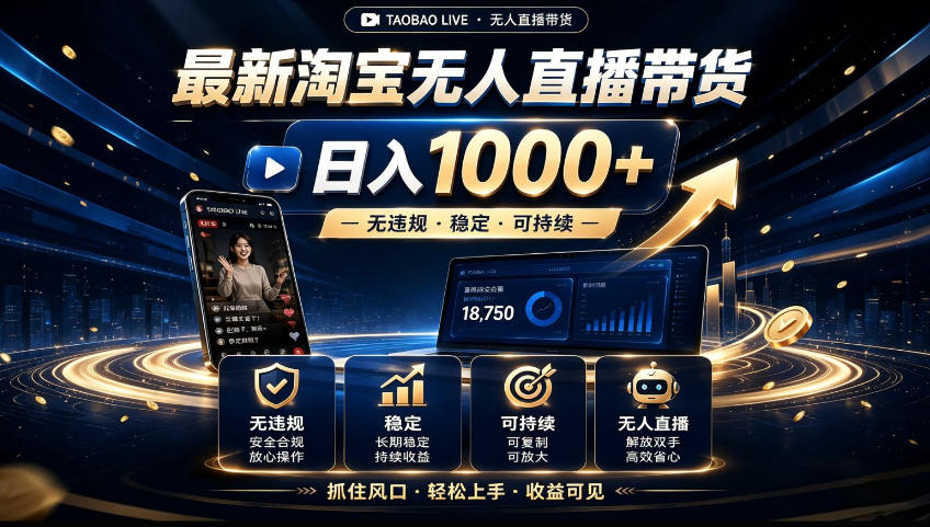 免费资源-2026淘宝无人直播15.0,独家新技术,不用露脸、不用熬夜,自动直播自动出单,25小时卖17W【揭秘】-知铺资源网