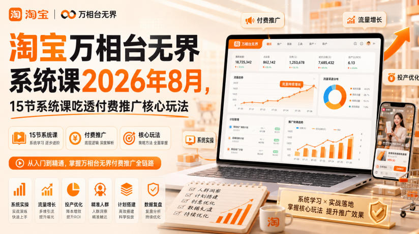 免费资源-淘宝万相台无界系统课2026年8月，15节系统课吃透付费推广核心玩法-知铺资源网