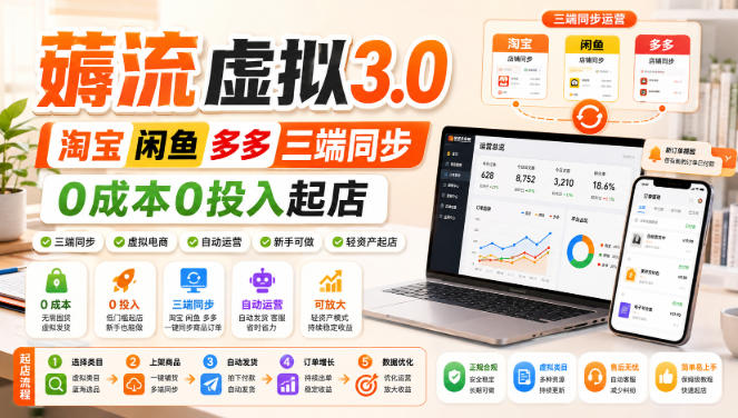 免费资源-绅白不白·薅流虚拟3.0丨淘宝闲鱼多多三端同步丨0成本0投入起店-知铺资源网
