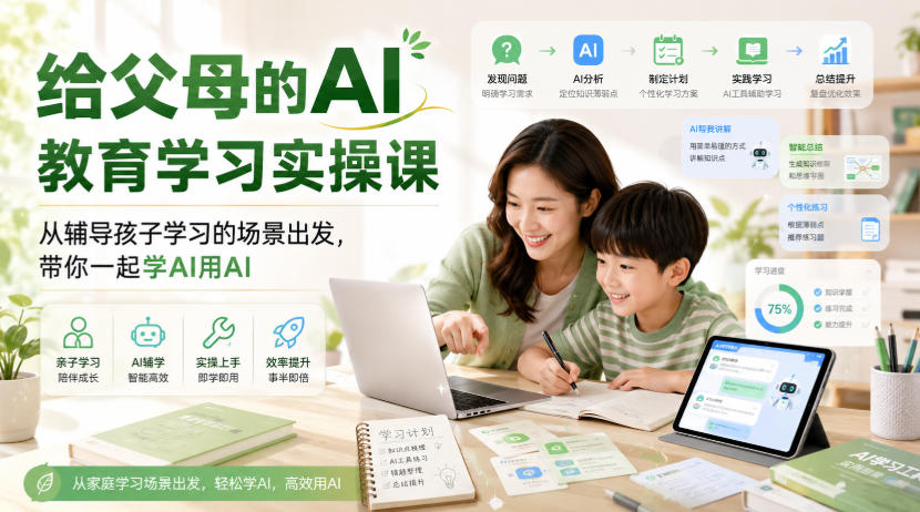 免费资源-给父母的AI教育学习实操课,从辅导孩子学习的场景出发,带你一起学AI用AI-知铺资源网