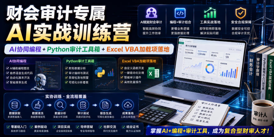 免费资源-财会审计专属AI实战训练营｜AI协同编程+Python审计工具箱+Excel VBA加载项落地(更新0816)-知铺资源网