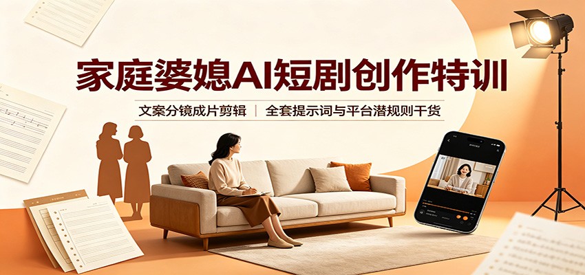 免费资源-家庭婆媳AI短剧创作特训：文案分镜成片剪辑，全套提示词与平台潜规则干货-知铺资源网