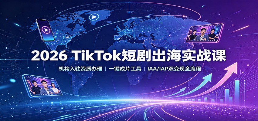 免费资源-2026 TikTok短剧出海实战课：机构入驻资质办理，一键成片工具，IAA/IAP双变现全流程-知铺资源网