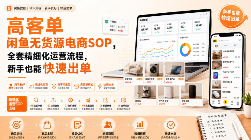 免费资源-高客单闲鱼无货源电商SOP,全套精细化运营流程,新手也能快速出单-知铺资源网