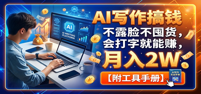 免费资源-AI写作搞钱:不露脸不囤货,会打字就能赚,月入2W【附工具手册】-知铺资源网