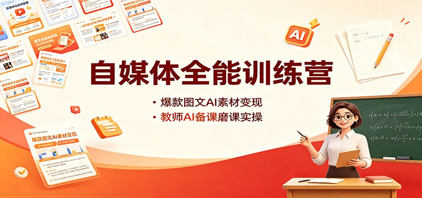 免费资源-自媒体全能训练营：爆款图文AI素材变现，教师AI备课磨课实操-知铺资源网