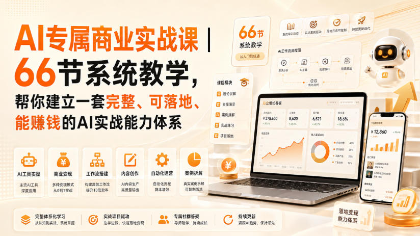 免费资源-AI专属商业实战课｜66节系统教学，帮你建立一套完整、可落地、能賺钱的AI实战能力体系-知铺资源网