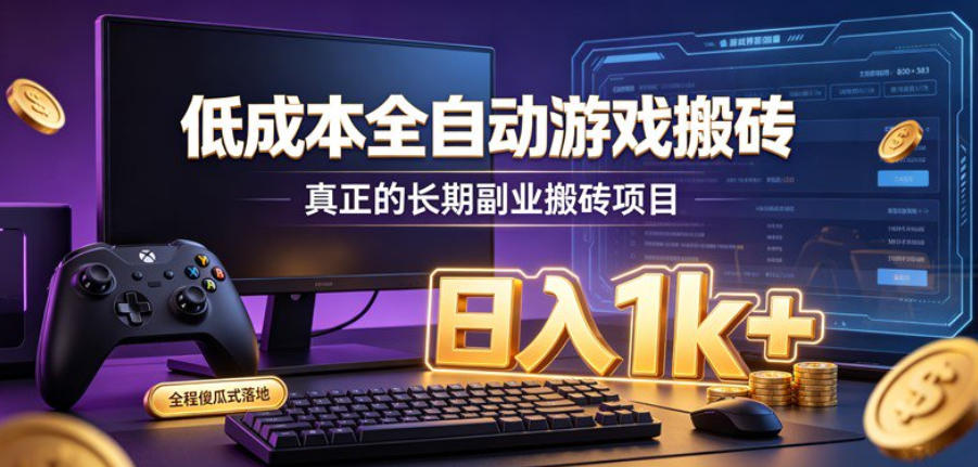 免费资源-低成本全自动游戏搬砖,真正的长期副业搬砖项目,日入1k+,全程傻瓜式落地【揭秘】-知铺资源网