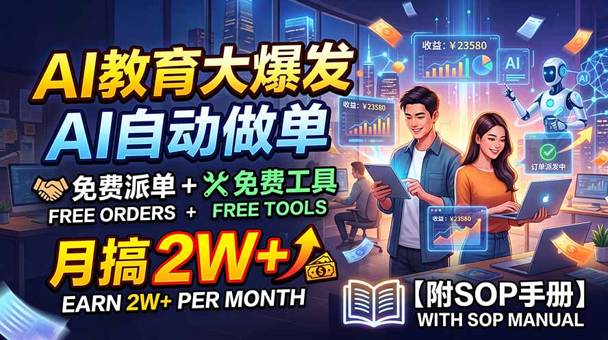 AI教育大爆发，AI自动做单，免费派单+免费工具，月搞2W+【附SOP手册】-知铺资源网