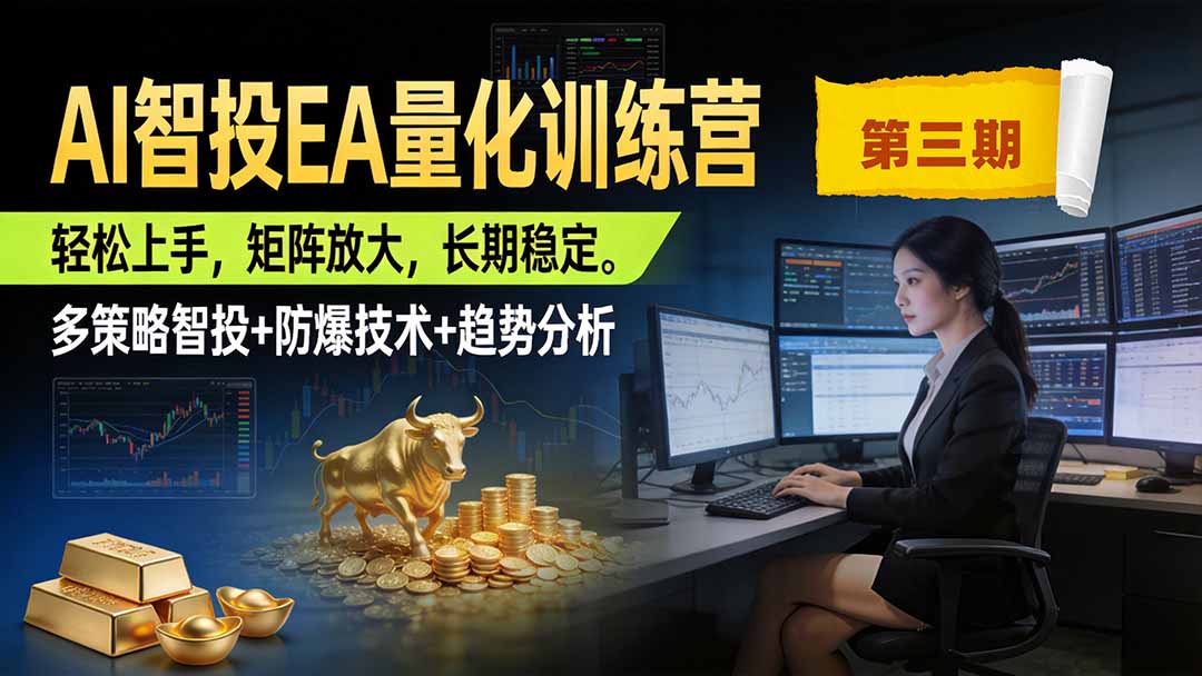 免费资源-AI智投EA量化训练营第三期，多策略智投+防爆技术+趋势分析 ，小白轻松上手，矩阵放大，长期稳定，日入500U。-知铺资源网