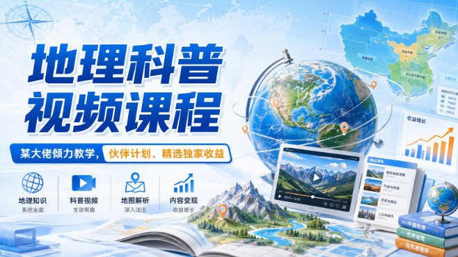 免费资源-地理科普视频课程,某大佬倾力教学,伙伴计划、精选独家收益-知铺资源网