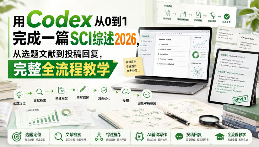 免费资源-用Codex从0到1完成一篇SCI综述2026，从选题文献到投稿回复，完整全流程教学-知铺资源网