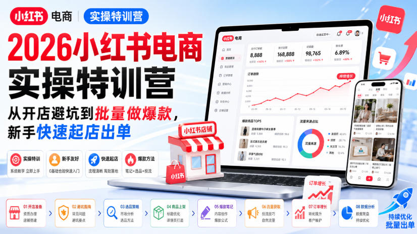 免费资源-2026小红书电商实操特训营,从开店避坑到批量做爆款,新手快速起店出单-知铺资源网