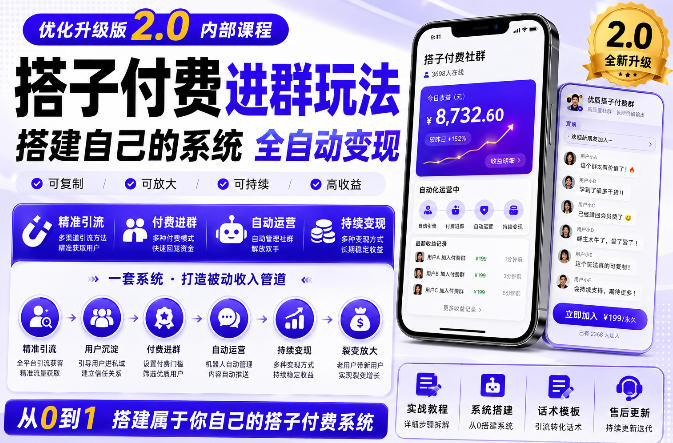 免费资源-搭建群系统实战项目玩法，搭建整套付费进群系统，实现全天被动收益-知铺资源网
