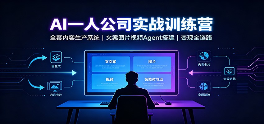 免费资源-AI创作一人公司实战训练营：全套内容生产系统，文案图片视频Agent搭建变现全链路-知铺资源网