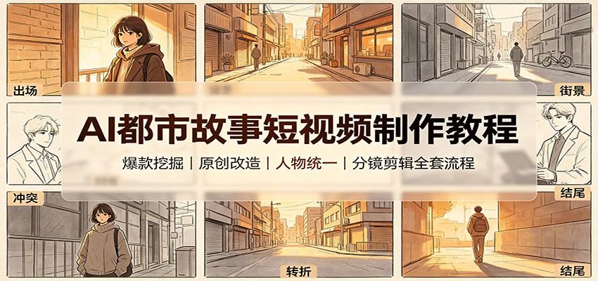 免费资源-AI都市故事短视频制作教程：爆款挖掘原创改造，人物统一分镜剪辑全套流程-知铺资源网