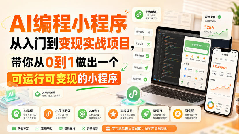 免费资源-AI编程小程序从入门到变现实战项目,带你从0到1做出一个可运行可变现的小程序-知铺资源网