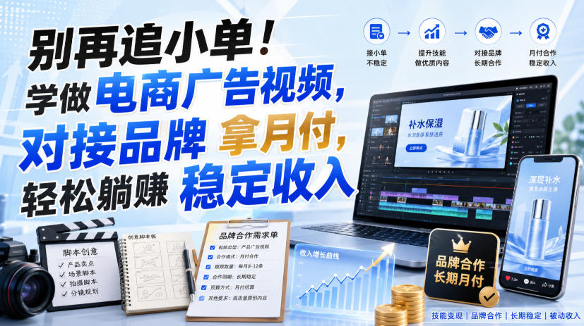 免费资源-别再追小单!学做电商广告视频,对接品牌拿月付,轻松躺賺稳定收入【原创双语字幕】-知铺资源网