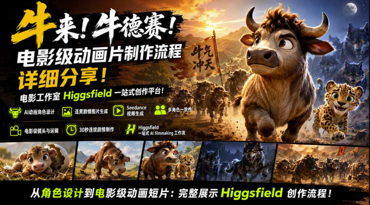 免费资源-牛来!牛德赛!电影级动画片制作流程详细分享!电影工作室Higgsfield一站式创作平台,完整创作流程-知铺资源网