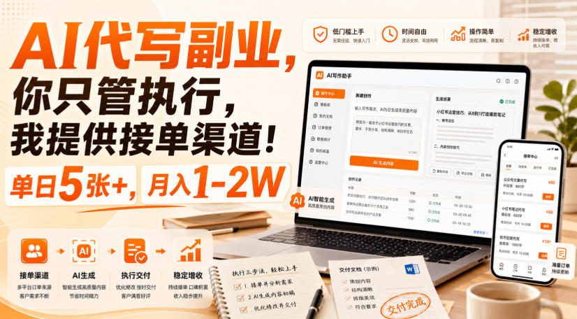 免费资源-AI代写副业,你只管执行,我提供接单渠道!单日5张+,月入1-2W【揭秘】-知铺资源网