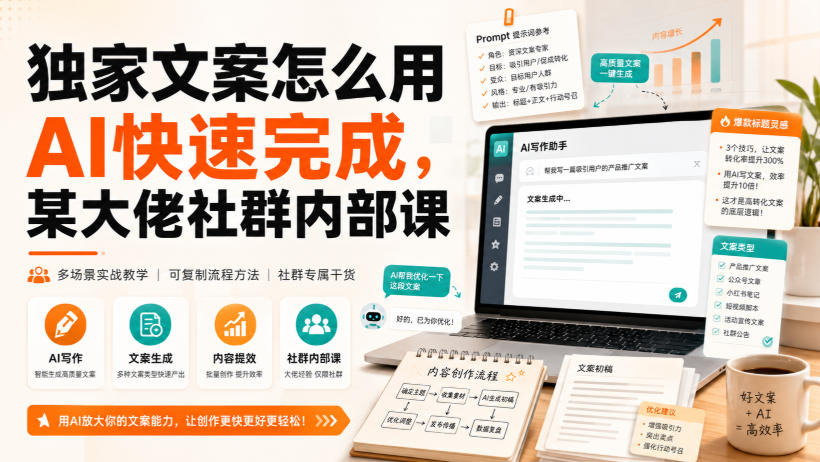 免费资源-独家文案怎么用AI快速完成，某大佬社群内部课-知铺资源网