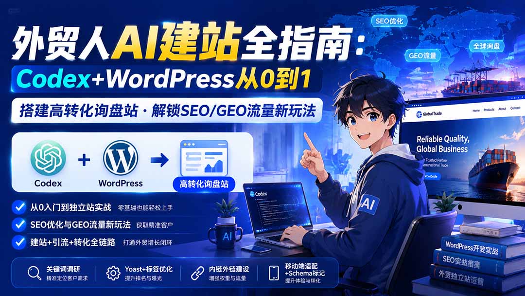 免费资源-外贸人AI建站全指南:Codex+WordPress从0到1·搭建高转化询盘站·解锁SEO/GEO流量新玩法-更新8月-知铺资源网