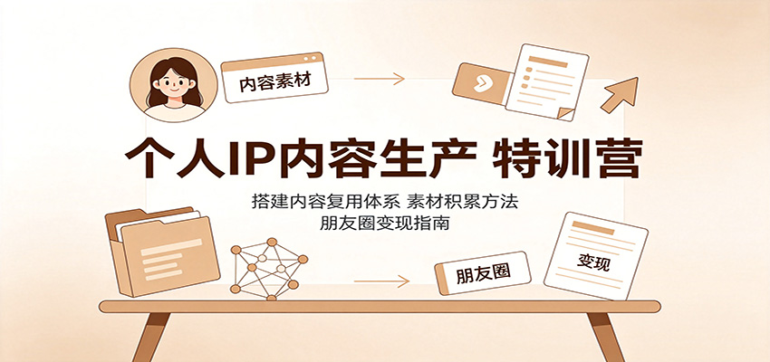 免费资源-个人IP内容生产特训营:搭建内容复用体系,素材积累方法,朋友圈变现指南-知铺资源网