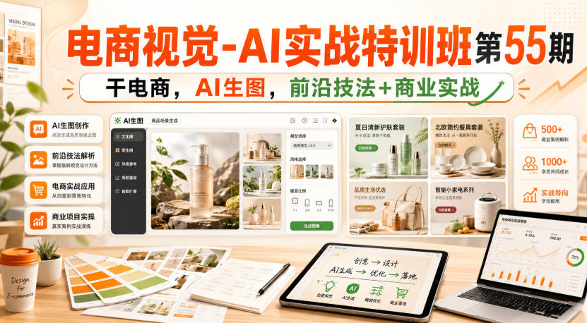 免费资源-电商视觉-AI实战特训班第55期,干电商,AI生图,前沿技法+商业实战-知铺资源网