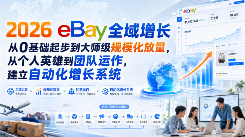 免费资源-2026 eBay全域增长，从0基础起步到大师级规模化放量，从个人英雄到团队运作，建立自动化增长系统-知铺资源网
