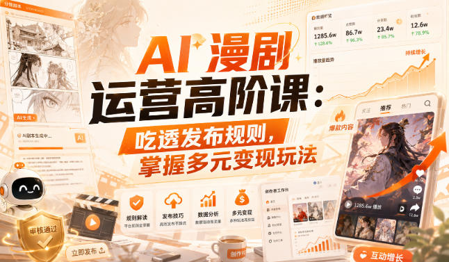 免费资源-AI漫剧运营高阶课:吃透发布规则,掌握多元变现玩法-知铺资源网