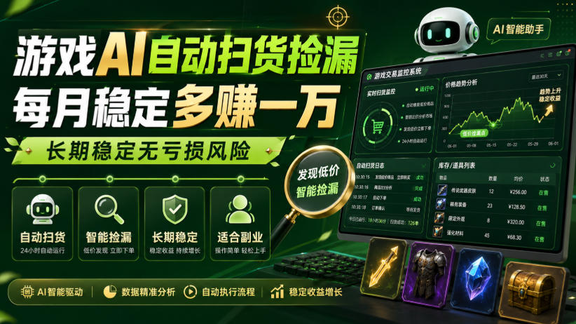 免费资源-游戏AI自动扫货捡漏,每月稳定多賺1W,长期稳定无亏损风险!【揭秘】-知铺资源网