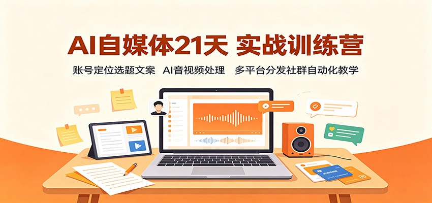 免费资源-AI自媒体21天实战训练营:账号定位选题文案,AI音视频处理,多平台分发社群自动化教学-知铺资源网