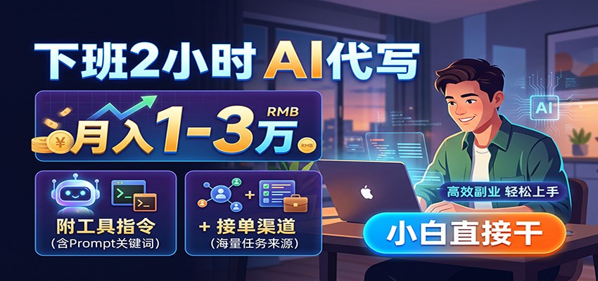 免费资源-下班2小时AI代写,月入1-3万,附工具指令+接单渠道,小白直接干-知铺资源网