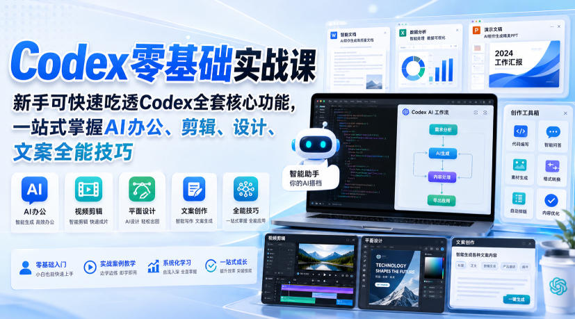 免费资源-Codex零基础实战课,新手可快速吃透Codex全套核心功能,一站式掌握AI办公、剪辑、设计、文案全能技巧-知铺资源网