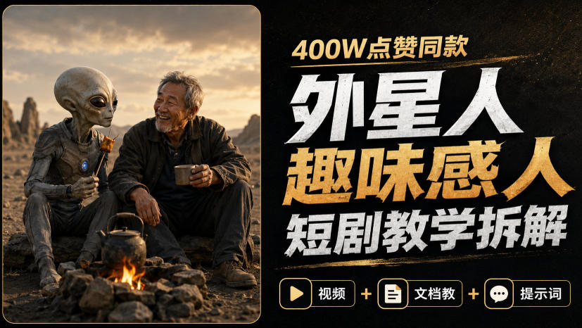 免费资源-400W点赞同款外星人趣味感人短剧教学拆解,视频+文档教+提示词-知铺资源网